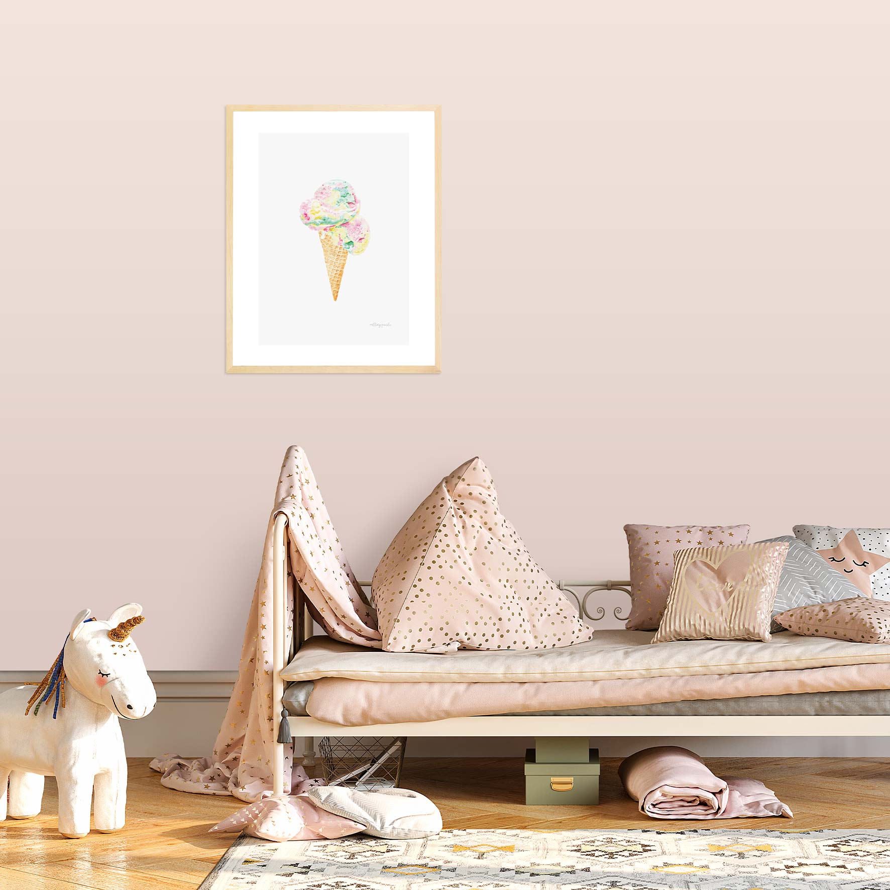 Rainbow Scoops Icecream- Fine Art Print - Rolling Panda