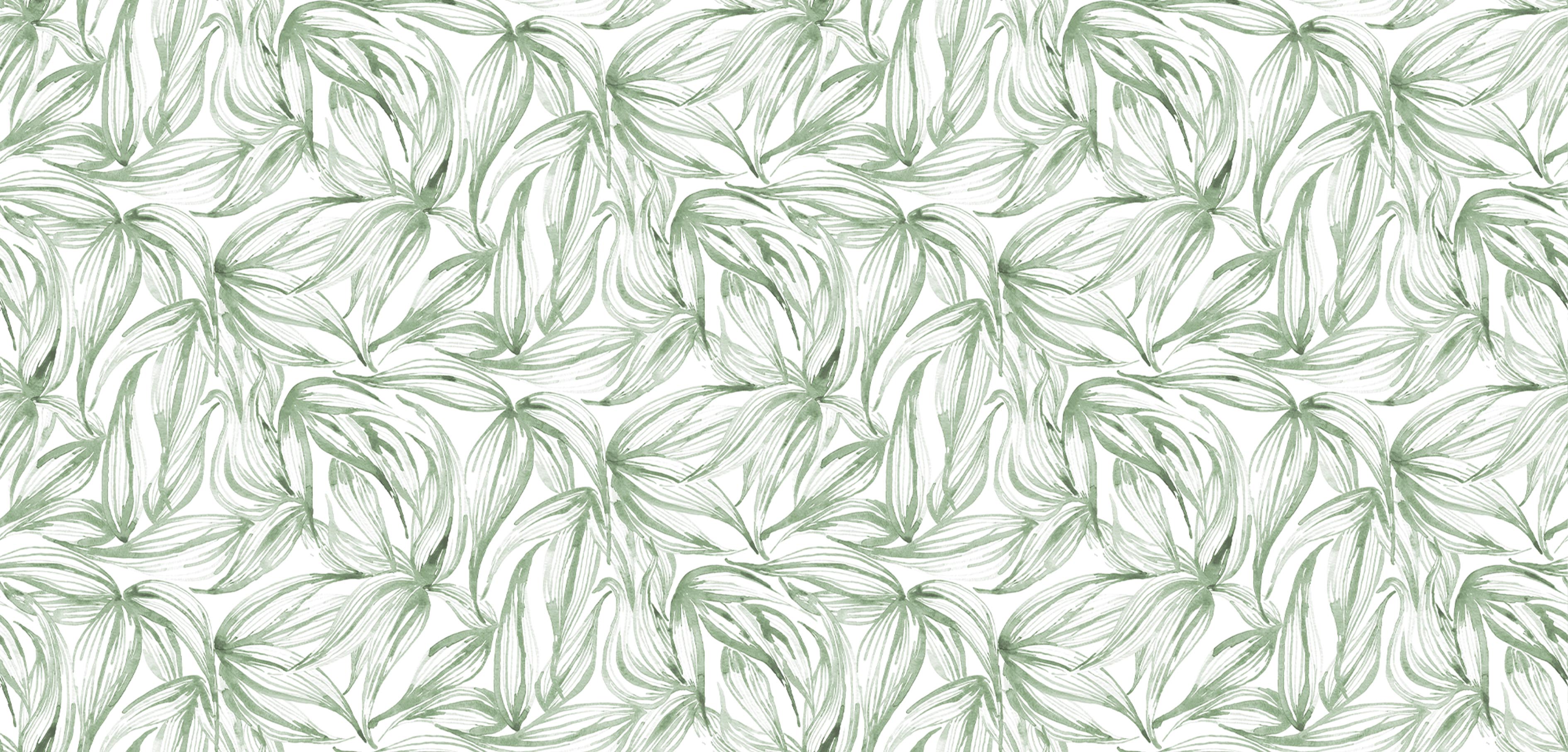 Girls room inspo mood board, watercolour painted green bamboo leaves on white background, kids bedding and fine art prints