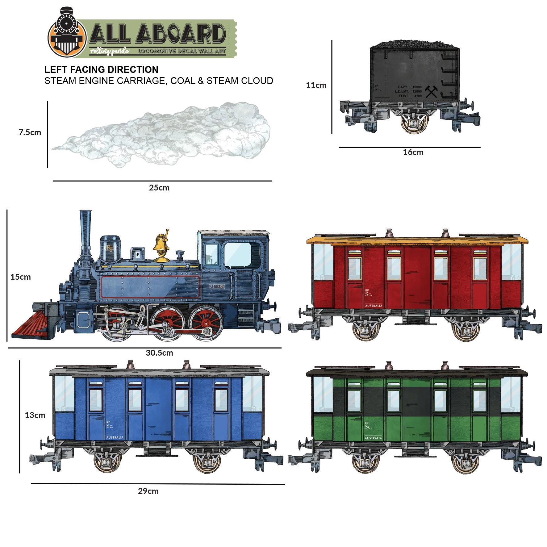 All Aboard Locomotive wall decal set - Rolling Panda