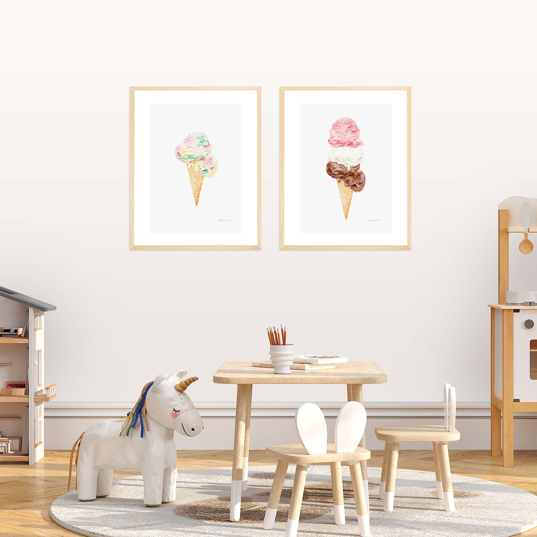 Rainbow Scoops Icecream- Fine Art Print - Rolling Panda