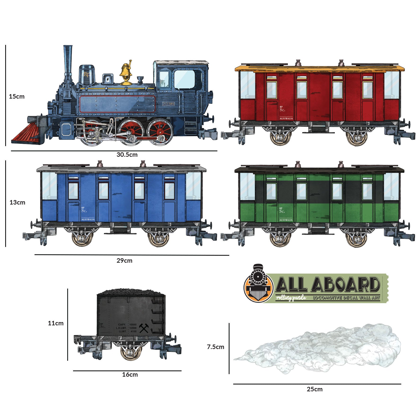 All Aboard Locomotive wall decal set - Rolling Panda