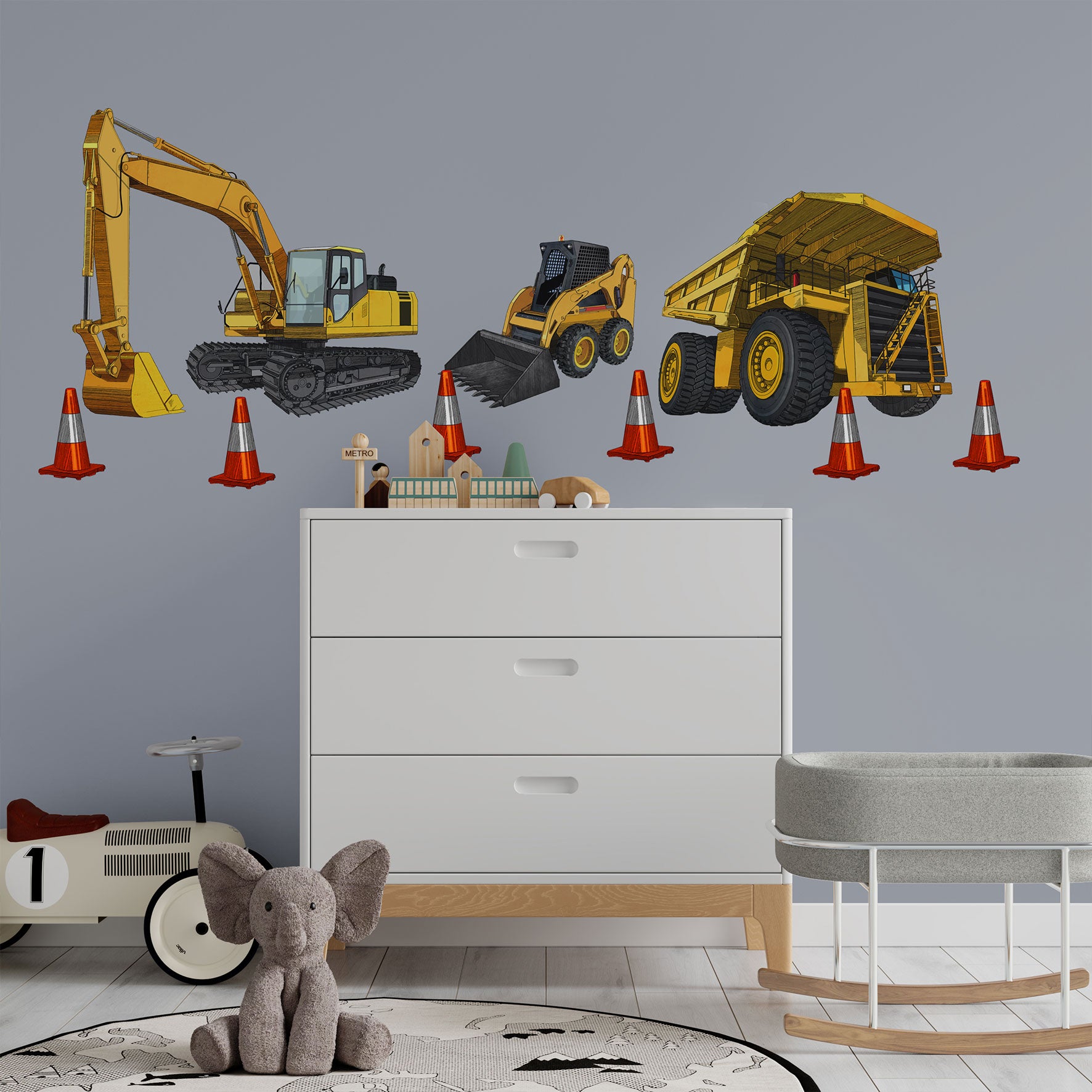 Big Boys Toys Earthmovers wall decal set - Rolling Panda